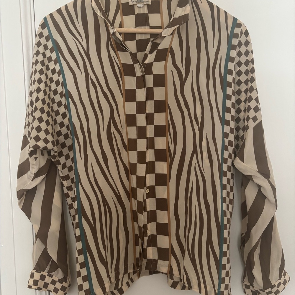 Versace Brown and Cream Checkered Shirt